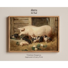 Ninastore Bir Domuz ve Yavruları Baskısı, Frederick Herring Çiftlik Hayvanı Sanat Baskısı, Kırsal Domuz Tablos
