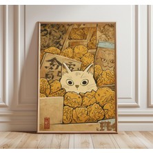 Ninastore Kedi Yokai Taiyaki Posteri Japon Sanat Baskısı Neşeli Kedi Duvar Dekoru Retro Pasta Illüstrasyonu Sı
