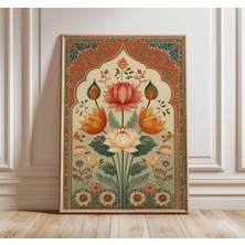 Ninastore Lotus Çiçeği Duvar Sanatı Posteri, Hint Botanik Baskısı, Geleneksel Çiçek Illüstrasyonu, Boho Ev Dek