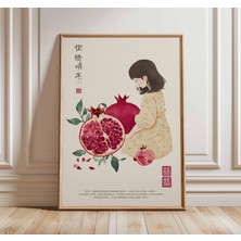 Ninastore Çin Suluboya Tekniğiyle Yapılmış Narlı Kız Tablosu, Oryantal Duvar Sanatı, Vintage Asya Posteri, Huz