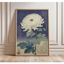 Ninastore Japon Ahşap Baskı Vintage Krizantem Sanatı Geleneksel Ukiyo-E Çiçek Posteri Mavi Botanik Duvar Sanat