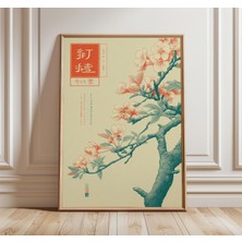 Ninastore Japon Minimalist Kiraz Çiçeği Posteri Zarif Sakura Dalı Baskısı Vintage Esintili Duvar Sanatı Huzur