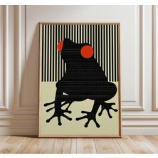 Ninastore Minimalist Kurbağa Posteri Soyut Geometrik Duvar Sanatı Kırmızı Gözler Modern Tasarım Siyah ve Krem
