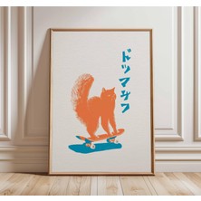 Ninastore Japon Pop Art Kedi Baskısı Retro Kaykay Duvar Sanatı Komik Turuncu Kedi Posteri Minimalist Modern Ha