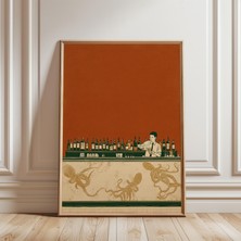 Ninastore Ahtapot Bar Tezgahı Posteri Minimalist Çizgi Sanatı Barmen Illüstrasyonu