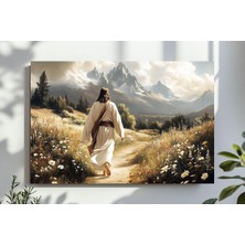 Ninastore Dağlarda Çiçeklerle Kaplı Bir Yolda Yürüyen Isa Duvar Sanatı Hristiyan Yağlı Boya Tablo Yazdırılabil