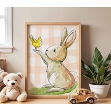 Ninastore Tavşan Temalı Bebek Odası Posteri, Bebek Hayvan Duvar Sanatı, Çocuk Odası Baskısı, Tavşan ve Kuş Res