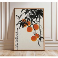Ninastore Çin Mürekkep Resim Duvar Sanatı, Vintage Trabzon Hurması Posteri, Asya Botanik Baskısı, Zen Mutfak D