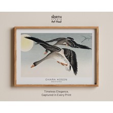 Ninastore Japon Ay Işığı Kuş Baskısı, Ohara Koson Kaz Resmi, Vintage Doğa, Dolunayda Uçan Sahne, Klasik Ukiyo-