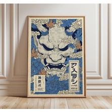 Ninastore Japon Mavi Oni Maskesi Posteri | Ukiyo-E Gök Gürültüsü Şeytanı Baskısı | Antika Halk Sanatı Duvar De