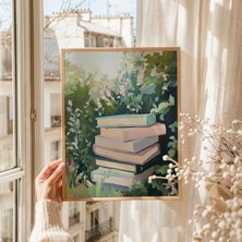 Ninastore Bahçe Kitaplığı Baskısı, Neşeli Okuma Sanatı, Dijital Indirme, Sevimli Kitap Sever Dekorasyonu, Este