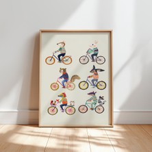 Ninastore Komik Hayvan Bisikletleri Çocuk Odası Baskısı: Renkli Orman Posteri (Dijital Indirme)