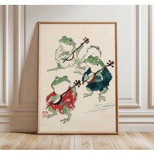 Ninastore Japon Kurbağa Grubu Baskılı, Eğlenceli Hayvan Duvar Sanatı, Enstrüman Çalan Kurbağalar Posteri, Gele