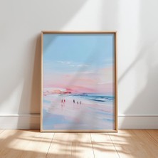 Ninastore Pembe Gün Batımı Okyanus Tablosu: Sahil Evi Sanatı (Dijital Indirme)