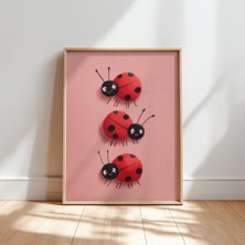 Ninastore Uğur Böceği Çocuk Odası Duvar Sanatı, Bebek Odası Baskısı, Sevimli Böcek Posteri, Pembe Oyun Odası D