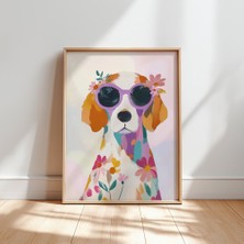 Ninastore Çiçek Desenli Beagle Köpek ve Güneş Gözlüğü Posteri (Dijital Indirme)