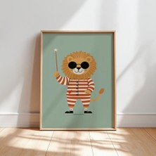 Ninastore Sihirli Aslan Temalı Çocuk Odası Baskısı: Çizgili Pijama Sihirli Değneği (Dijital Indirme)