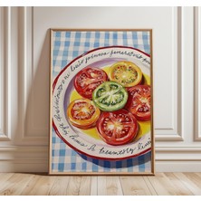 Ninastore Domates Salatası Sanat Baskısı Renkli Mutfak Duvar Dekoru Akdeniz Natürmort Posteri Canlı Yemek Illü