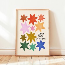Ninastore "parlak Bir Şekilde Parla Küçük Çocuk" Baskılı Renkli Yıldızlar Çocuk Oyun Odası Posteri Kreş Duvar