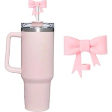 Bir Parça Fiyonk Kurdele Model Pipet Kapağı Silikon Termos Uyumlu Quencher Stanley