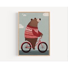 Ninastore Bisiklet Üzerindeki Ayı Sanat Baskısı Çocuk Odası Dekorasyonu Iskandinav Tarzı Bebek Odası (Dijital