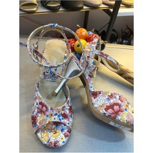 Bitangosu "çiçek Ruhu"çiçek Desenli Açık Topuk-Açık Burun 8,5 cm 13 Pont Model Tango, Dans ve Salon Ayakkabısı