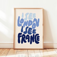 Ninastore Londra'yı Görüyorum, Fransa'yı Görüyorum Baskılı Mavi Banyo Posteri Eğlenceli Banyo Duvar Dekoru