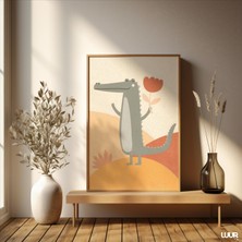 Ninastore Çocuk Odası Duvar Sanatı Timsah Baskılı Sevimli Bebek Hayvan Çocuk Odası Dekorasyonu Nötr Boho Çocuk