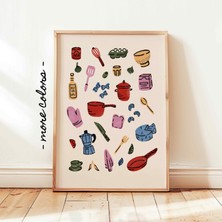 Ninastore Renkli Mutfak Yemekleri Baskılı Retro Makarna Pişirme Posteri Vintage Mutfak Duvar Dekoru