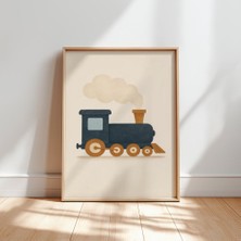 Ninastore Buharlı Tren Temalı Çocuk Odası Baskısı: Klasik Lokomotif Retro Demiryolu (Dijital Indirme)