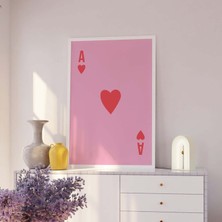 Ninastore Kupa Ası Baskısı | Dijital Sanat Indirme | Sevimli Pembe Kırmızı Kart Baskısı | Retro Duvar Sanatı |