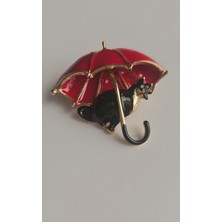 Mith Sb Takı Kırmızı Şemsiyeli Köpek Yaka Iğnesi - Broş- Çanta Aksesuarı