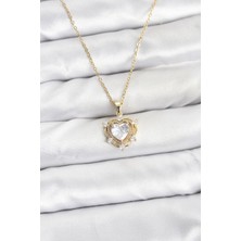 Butik 316L Çelik Zincir Gold Renk Kalp Model Zirkon Taşlı Kadın Kolye