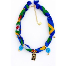 Sinem Şanlı Atelier Otantik Pamuk Kumaşlı Süryani Nazar Taşlı Tasarım Kolye