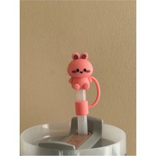 Sevimli Tavşan Model Toz Geçirmez Silikon Sızdırmaz Pipet Kapağı 1 Adet Stanley Termos ile Uyumlu