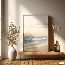 Ninastore Manzara Duvar Sanatı Baskısı Minimalist Plaj Deniz Manzarası Sanatı Nötr Kıyı Duvar Dekoru Sakin Oky