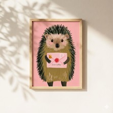 Ninastore Sevgililer Günü Kirpi Duvar Sanatı – Sevimli Aşk Mektubu Illüstrasyonu | Sevgililer Günü Baskısı (Di