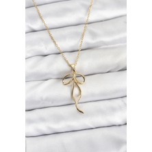 Butik 316L Çelik Zincir Gold Renk Fiyonk Model Kadın Kolye