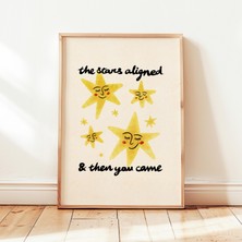 Ninastore Yıldızlar Hizalandı ve Sen Geldin Baskılı Nötr Renkli Çocuk Odası Posteri, Oyun Odası Bebek Duvar De