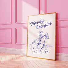 Ninastore Merhaba Kovboy Kız Baskısı | Dijital Sanat Indirme | Retro Mavi Duvar Sanatı | Country Western Sanat