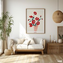 Ninastore La Poire Gelincik Baskısı: Kırmızı Çiçek Vazosu Vintage Botanik Sanatı (Dijital Indirme)