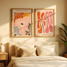 Ninastore Çiçek Desenli Duvar Sanatı Baskı Seti: Minimalist Pembe Botanik Orta Çağ Modern Tarzı (Dijital Indir