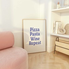 Ninastore Pizza Makarna Şarap Tekrarlı Baskı | Dijital Sanat Indirme | Estetik Mutfak Dekorasyonu | Sevimli Ye