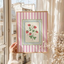 Ninastore Vintage Çizgili Çilek Baskılı Dijital Sanat Eseri Indirilebilir Cottagecore Baskılı Duvar Sanatı Bot