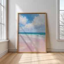 Ninastore Pembe Kum Plajı Baskısı: Pastel Kıyı Manzarası Sanat Eseri (Dijital Indirme)