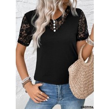 Mareandpanda Kadın Kısa Kollu V Yakalı Önden Düğmeli Viskon Bluz