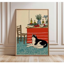 Ninastore Husky Köpeği Duvar Sanatı Baskısı Rustik Mutfak Posteri Akdeniz Köpeği Illüstrasyonu Rahat Evcil Hay