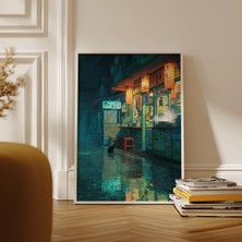 Ninastore Tokyo Yağmurlu Sokak Sanatı Posteri Japon Gece Şehri Sokak Manzarası Dekorasyonu