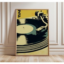 Ninastore Vinil Plak Çalar Posteri Japon Retro Müzik Sanatı Baskısı Pikap Duvar Sanatı Sarı ve Siyah Vintage D