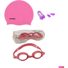 PremiumPort 3'lü Yüzücü Seti, Deniz Gözlüğü, Bone ve Kulak Burun Tıkacı Pembe